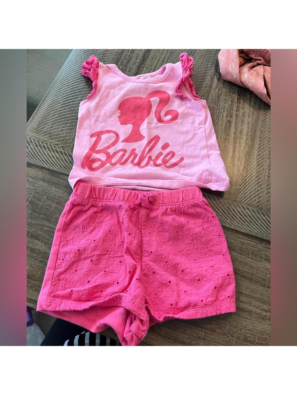 Barbie matching short set with extra shirt 2T